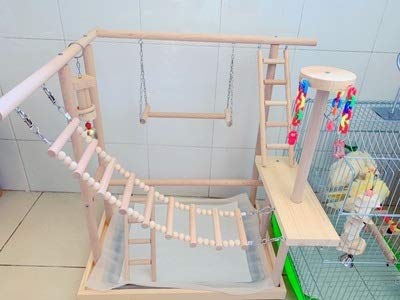 GeWu888 Creativo Zona de Juegos de Madera Loro pájaro Perca con escaleras alimentador Loro mordedura Marco Bird Juguetes Soporte Jaula de pájaro Puente Colgante (Color : 48X33X53cm)