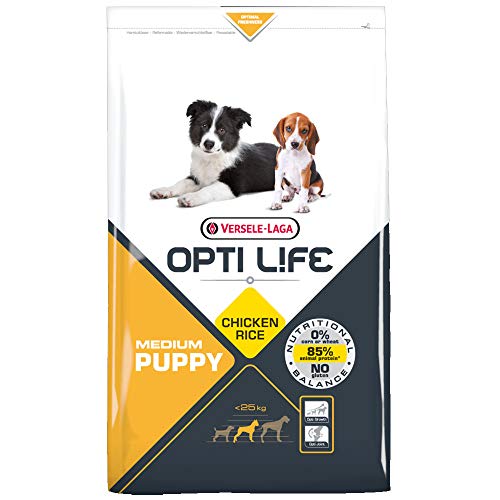 Global Pienso para Perros OPTI Life Puppy Medium con Pollo y arroz | Pienso para Cachorros de Raza Mediana Versele Laga | Comida para Perros 12,5 kgs