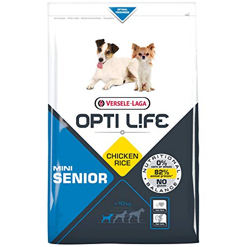 Global Pienso para Perros OPTI Life Senior Mini con Pollo y arroz | Pienso para Perros de Raza Mini Versele Laga | Comida para Perros 7,5 kgs