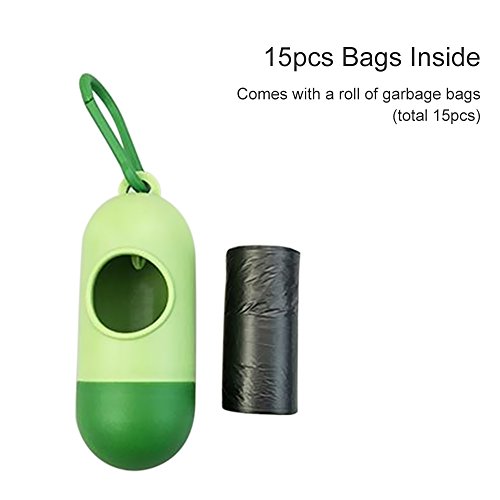 Godyluck Diseño portátil de la cápsula Bolsas de Basura Estuche Pet Dog Poop Holder Dispensador de Basura Box Clean-up Bag Carrier with 15pcs Waste Bags