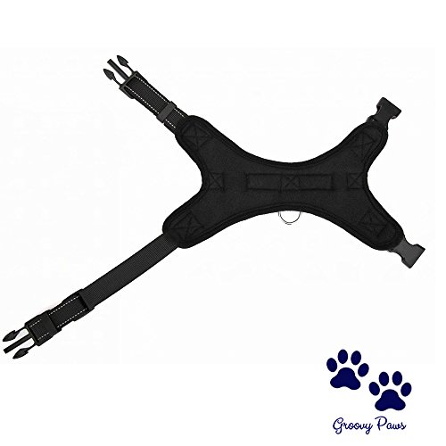 GroovyPaws - Arnés para perro que no tire reflectante, ajustable, para perro o collar, chaleco de servicio, chaleco acolchado para el cuerpo del perro, arnés para caminar con asa (S)