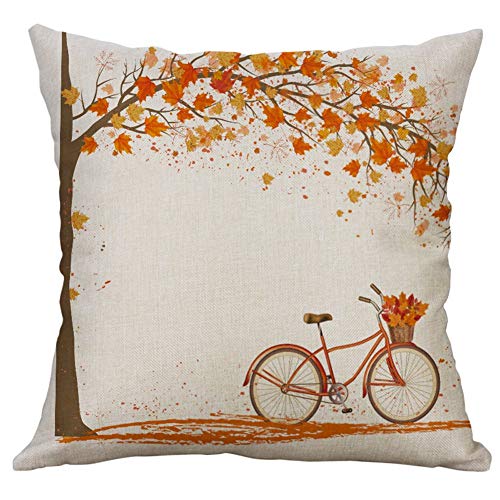 Gspirit 4 Pack otoño Arce Bicicleta Algodón Lino Throw Pillow Case Funda de Almohada para Cojín 45x45 cm