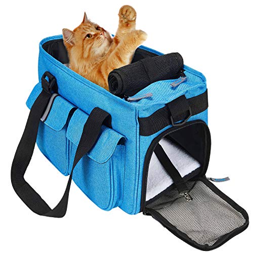 HAPPY HACHI Bolsa para Mascotas Perro Gato para Viaje Transporte Coche Cómodo Seguro Talla Mediana Pequeña Portador de Mascotas Azul