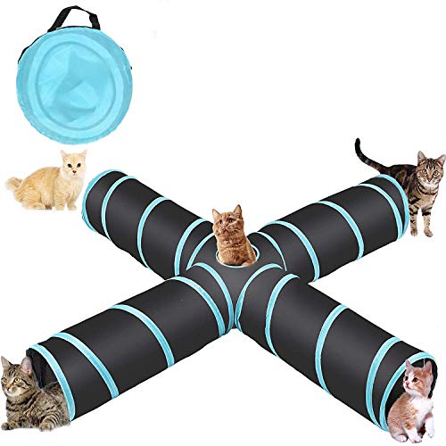 HDMY Cat Tunnel 4 Tubes Túnel Plegable Juguetes para Mascotas con una Bolsa de Transporte, para Cat Puppy Kitty Kitten Rabbit