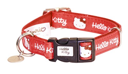 Hello Kitty Funda de Cuero Ajustable Collar, 35 – 50 cm x 20 mm, Color Rojo