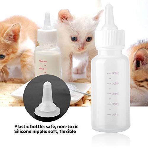 HERCHR Kit de biberón para Mascotas de 50cc para Gatitos recién Nacidos Cachorros Conejos Pequeños Animales Suministros de enfermería con Cepillo de Limpieza Pezón de Repuesto