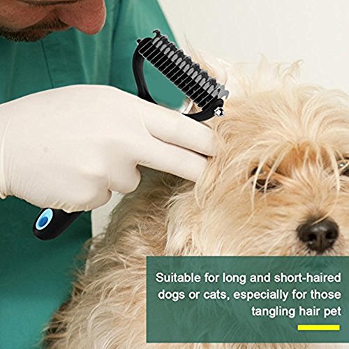 Herramienta profesional de descarga de mascotas, peine de rastrillo 9 + 17 de doble cara para eliminar el nudo, cepillo de rastrillo para mascotas para perros y gatos S / M / L