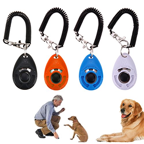 HMILYDYK Juego de 4 botones para perro, gato y loro, color naranja + negro + azul + blanco
