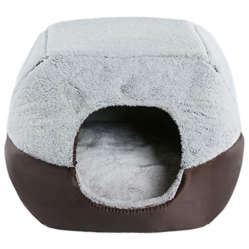 Hollypet Terciopelo de Cristal Auto-Calentamiento 2-in-1 Cueva Plegable Casa Forma Nido Cama para Mascotas para Gatos y Perros pequeños Adecuado para Interiores o Exteriores