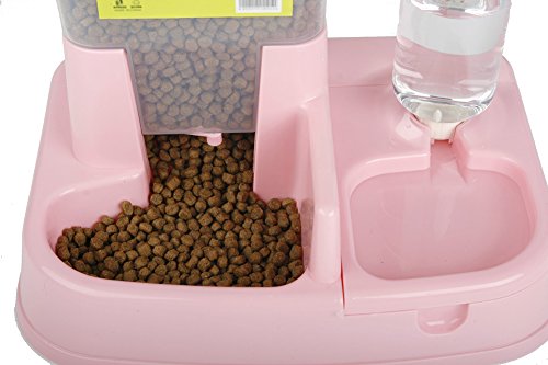 Hosaire 2 en 1 Alimentador Automático de Animales se Alimentan Automáticamente el Agua de Uso para Perro o Gato (Azul)