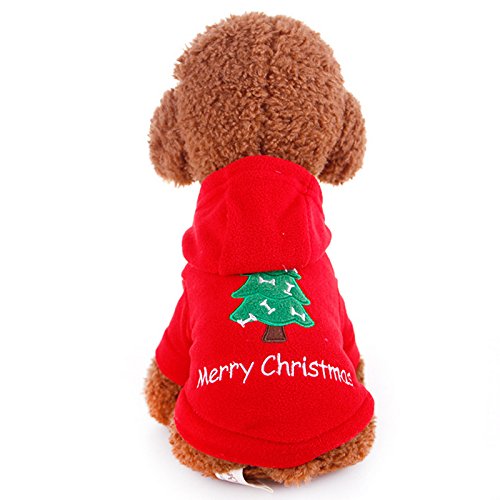 Idepet Santa mascota gato perro traje feliz árbol de navidad patrón ropa algodón sudadera con capucha para perro gato