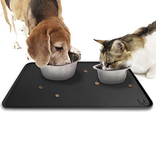 igadgitz Home U6712 Alfombra de Alimentación Mascotas Silicona 47x30cm Tapete Comer Antideslizante Compatible con Tazón Perros Gatos – Negro