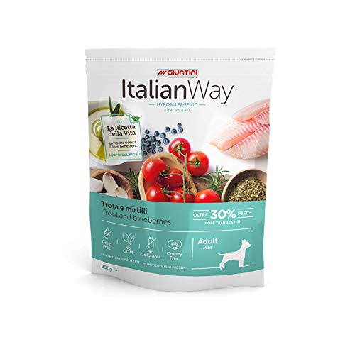 Italian Way - Comida para Perros hipoalergénica Ideal Weight Trota y arándanos – Adulto – Mini – 1 Bolsa