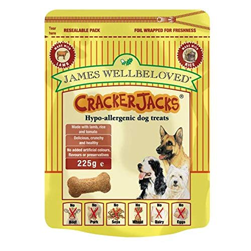 James Wellbeloved - Snacks hipoalergénicos de cordero marca Cracker Jacks para perros (225g) (Puede Variar)