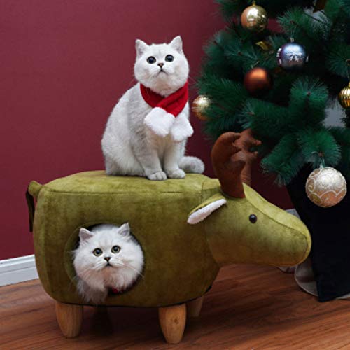 JIN Cat Stool Bed Taburete de Modelado de Alces navideños Cat Nest Uso Dual Creativo Cat House Four Seasons Universal Pet Supplies,Green-1