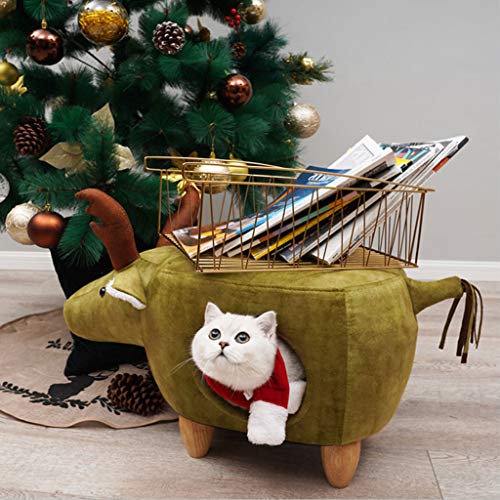 JIN Cat Stool Bed Taburete de Modelado de Alces navideños Cat Nest Uso Dual Creativo Cat House Four Seasons Universal Pet Supplies,Green-1