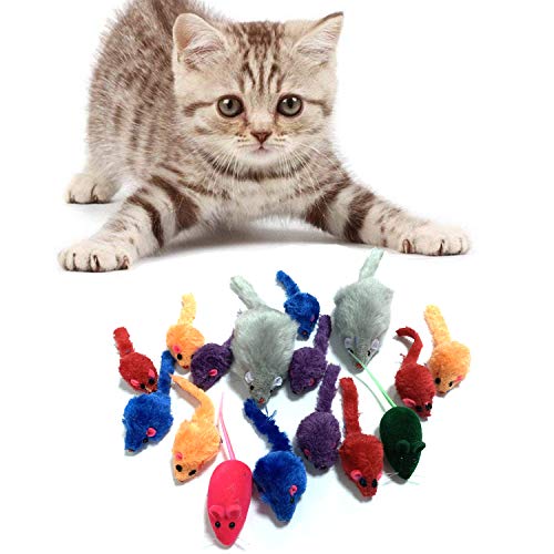 Juguetes para Gatos, PietyPet 16 piezas Peludo Ratones sonajero pequeño Ratón Gato Gatito Interactivo, Colores Variados