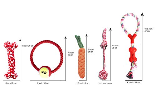 Juguetes para Masticar Cuerda de algodón para Perros Juguetes interactivos Dentición Juguetes para Masticar Cachorros para Razas pequeñas y Medianas (Mini Pack Rojo, 5 Piezas)