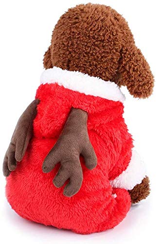 JX Ropa de Navidad para perros pequeños, ropa de terciopelo de alces navideños Abrigo de engrosamiento para mascotas Cuatro pies Otoño Invierno Cachorro Traje cálido con capucha,* l
