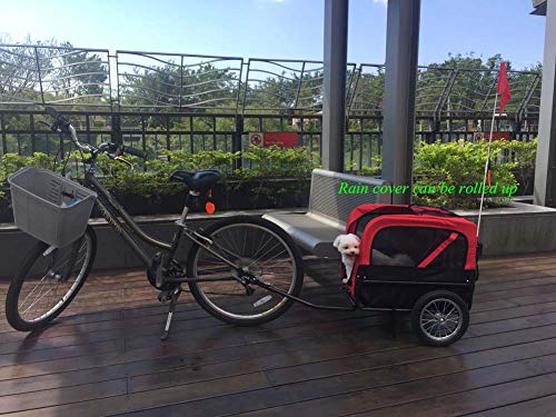 JXS 2-en-1 Perro Bicicleta Pet Trailer - Perrito Gatito Portador de la Bici - para Viajar al Aire Libre Correr ciclina,Rojo