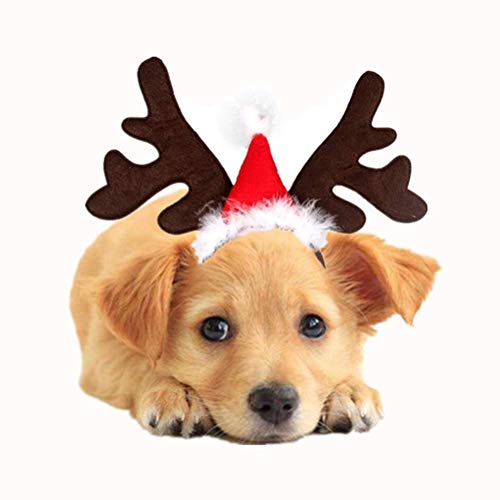 KUKE - Cintas de Navidad para Perros con Cuernos de Reno y Gorro de Papá Noel