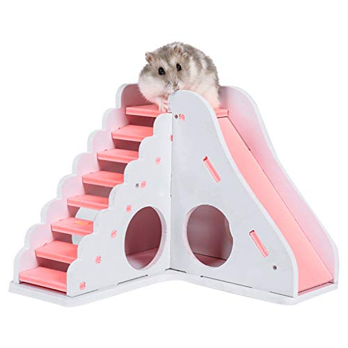 LANSKIRT Casa Hamster Escaleras de Juguetes para Hamsters Casa de Juegos de Entretenimiento de Juguete Movimiento de Escalera de Madera Casa Mascota
