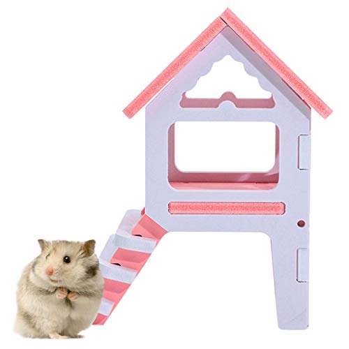 LANSKIRT Casa Hamster, Juguetes Hamster de Cabina de Madera con Escaleras para Jugar Casa Mascota Juguete Pequeño