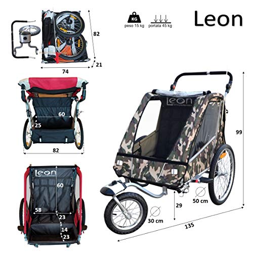 Leon paplioshop plegable bicicleta colgante Buggy con rueda delantera, para 1 o 2 niños, una puerta, New Jeans