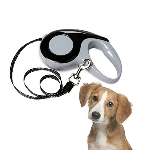 LINKIM Cuello de Perro Retráctil de Plomo 5M Correa Extensible Cuerda Resistente Soporta Mascotas hasta 15KG Ideal para Perros pequeños o medianos, Nylon Cable Plano, Cierre con un botón (Negro)