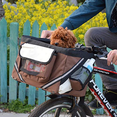 LVLVLO Bolsa de Bicicleta de Viaje para Mascotas, fácil de Instalar y de liberación rápida, para Perros y Gatos, Bolsa de Ciclismo extraíble, Picnic de montaña, Compras (28x27x26cm) (Color : Brown)