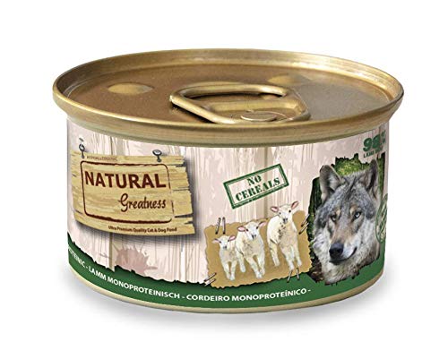 Natural Greatness Comida Húmeda para Perros Receta Monoproteica de Cordero. Pack de 12 Unidades. 170 gr Cada Lata