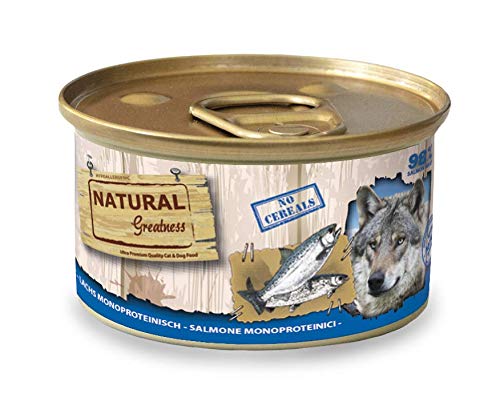 Natural Greatness Comida Húmeda para Perros Receta Monoproteica de Salmón. Pack de 12 Unidades. 170 gr Cada Lata