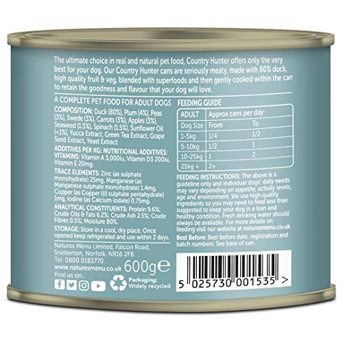 NATURES MENU Country Hunter Dog Food Can Succulent Duck Can (6 x 600g)