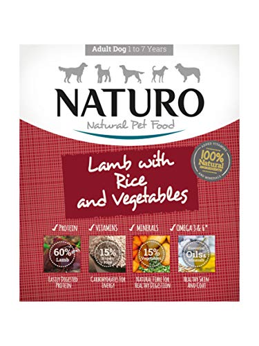 Naturo – Comida para Perros Adultos con Cordero, arroz y Verduras – Paquete de 7 x 400 g – Total 2800 g