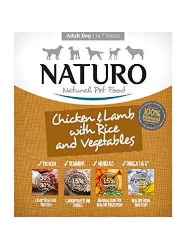 Naturo – Comida para Perros Adultos con Pollo, Cordero, arroz y Verduras – Paquete de 7 x 400 g – Total 2800 g