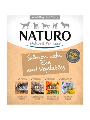 Naturo – Comida para Perros Adultos con salmón, arroz y Verduras – Paquete de 7 x 400 g – Total 2800 g