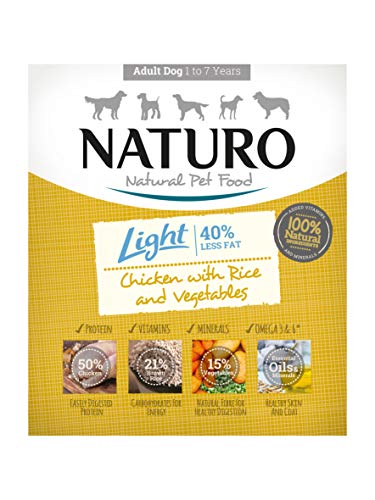 Naturo – Comida para Perros Adultos Light con Pollo, arroz y Verduras – Paquete de 7 x 400 g – Total 2800 g