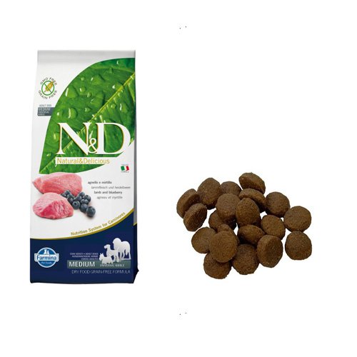 N&D Low Grain N&D N&D Grain Free con Cordero y arándano seco Perro kg. 12, Multicolor, único