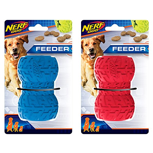 Nerf Dog (Lote de 2) Tire Tratar alimentador Perro Juguete, Rojo/Azul, Grande