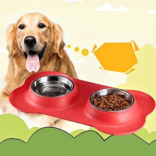 nobrand Perro Lindo de Silicona Bone Fashion Pet Bowl Doble Perro de Mascota Cuenco Cuenco Pet Food Food Bowl Pet Bowl Alimentos para Mascotas (Color : Red, Size : 46 * 27 * 15cm)