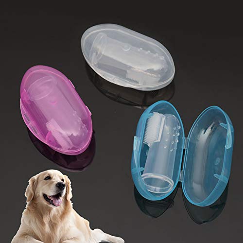 Ocamo Cepillo de Dientes Pet Dog, Cepillo de Dientes de Silicona Suave para Perros con Caja para Limpieza de Dientes, Blue Box L