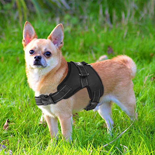 Pawaboo Chaleco Arnés de Perro - Adjustable/Duarable Tarea Pesada Suave Reflejo Acolchado Dog Vest Harness con Manija en Top para Pet Dog Ejercicio de Caminar, Talla Mediana, Negro