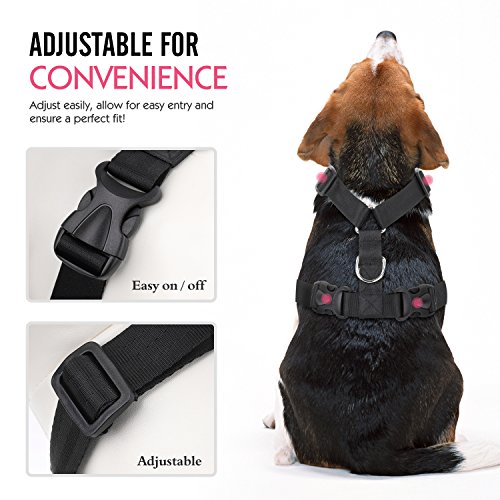 Pawaboo Cinturón de Arnés de Chaleco de Seguridad para Perros, Mascotas Arnés Ajustable para el Conductor para Perros de 11 lb-33 LB, Rojo