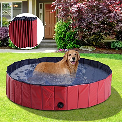 PawHut piscina bañera de baño portátil plegable para perros mascotas de PVC φ140 X 30 cm Rojo