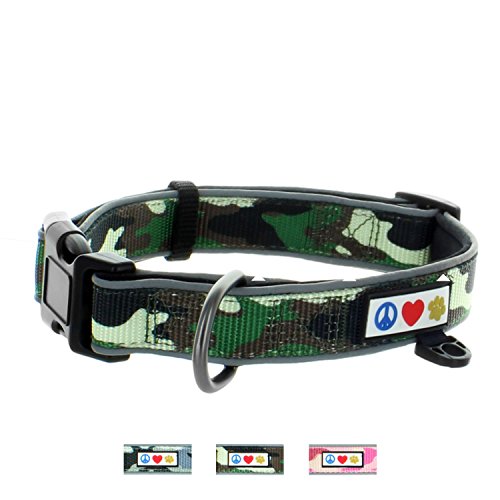 Pawtitas Collar Clasico para Perros Ajustable, Reflectante, acolchonado, Talla Extra pequeña (23-32 cm) Camuflaje Verde XS