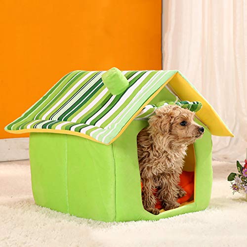 pengyu-¡ Lovely Dog Cat House - Cojín cálido de Invierno para caseta de Mascotas, Lavable, Desmontable, casa para Mascotas, Suministros para Mascotas, Color Verde S