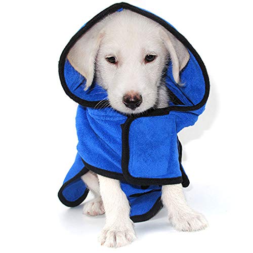 PengyuSuper - Albornoz absorbente de agua de secado rápido para cachorros y perros, toalla de baño para mascotas, albornoz para perro, accesorios públicos para mascotas, color azul XS