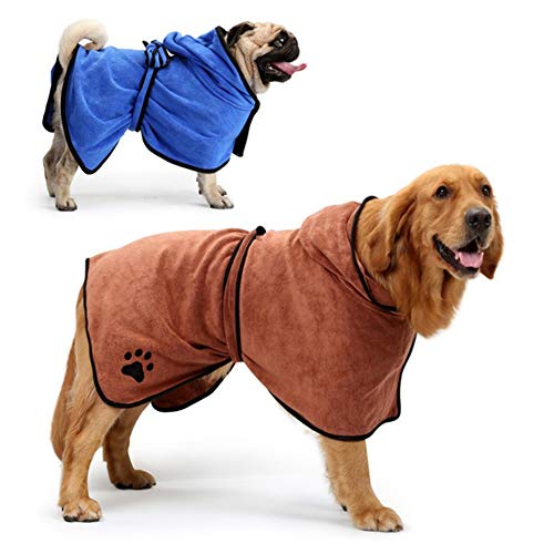 PengyuSuper - Albornoz absorbente de agua de secado rápido para cachorros y perros, toalla de baño para mascotas, albornoz para perro, accesorios públicos para mascotas, color azul XS