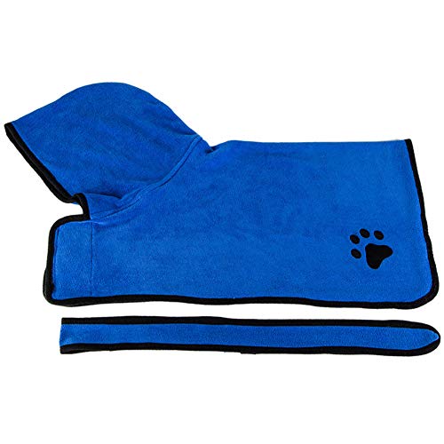 PengyuSuper - Albornoz absorbente de agua de secado rápido para cachorros y perros, toalla de baño para mascotas, albornoz para perro, accesorios públicos para mascotas, color azul L