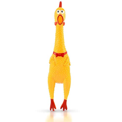 Perro interactivo Toysnailhouse 2019 Venta de pollo gritando Mascotas Juguetes para perros Squeeze Squeaky Sound Juguetes divertidos Goma de seguridad para perros Molar Chew Toys, Amarillo, M 28.5Cm